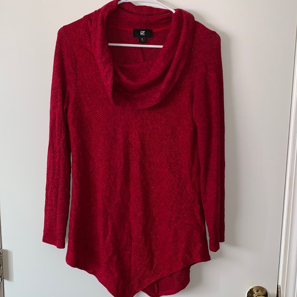Long styled red turtleneck